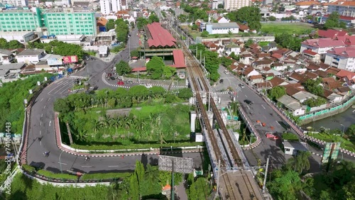 aerial view of the streets of Malioboro Yogyakarta city close to Tugu train station photo