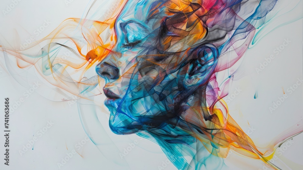 Layers of transparent colors converge to shape an abstract person, embodying the transparency and openness necessary for genuine human connections - obrazy, fototapety, plakaty 