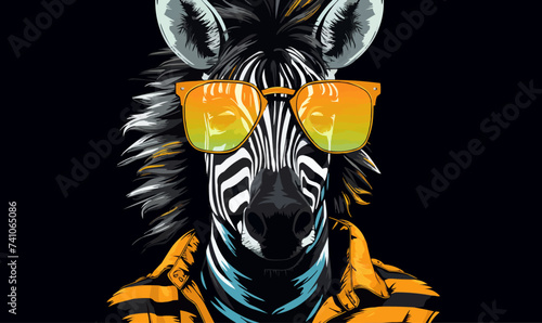 zebra wearing sunglasses vector illustration in the middle of the artboard