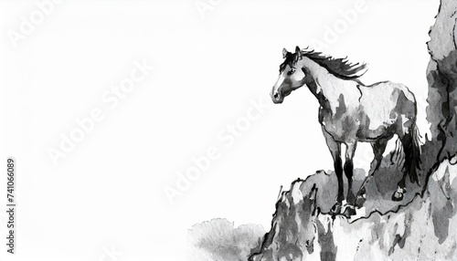 abstract white background on the right bottom corner has a wild horse 