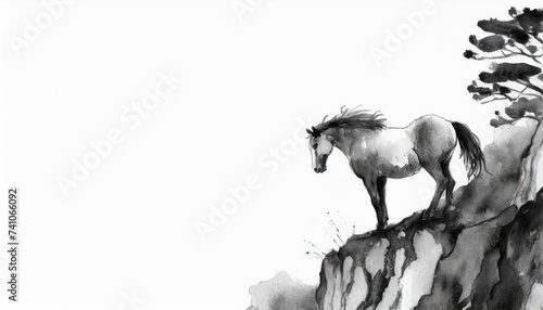 abstract white background on the right bottom corner has a wild horse 