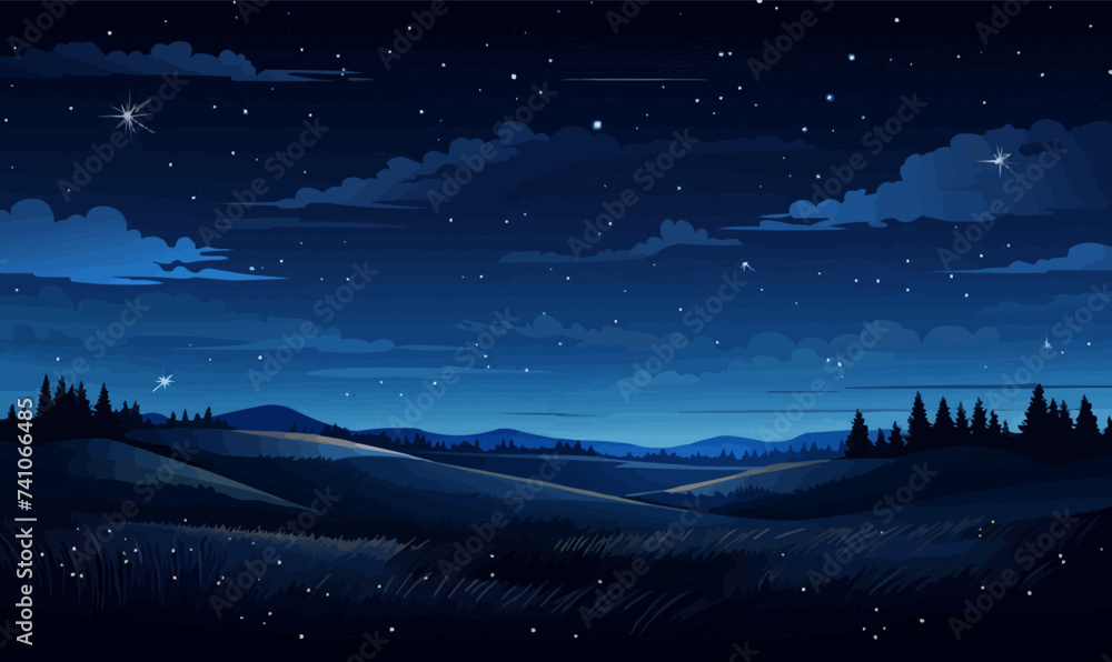 Fototapeta premium A starry night sky over a meadow vector simple 3d isolated illustration