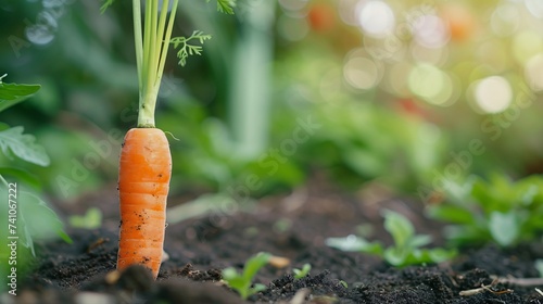 Gros plan sur une carotte dans la terre d'un jardin » IA générative photo