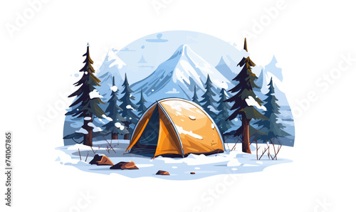 Winter Camping vector flat minimalistic isolated vector style illustration