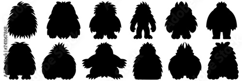 Cute big food yeti silhouettes set, large pack of vector silhouette design, isolated white background