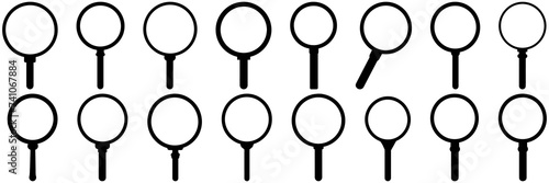 Magnifying glass detective silhouettes set, large pack of vector silhouette design, isolated white background