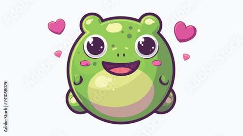 Green frog round face icon. Cute cartoon kawaii p