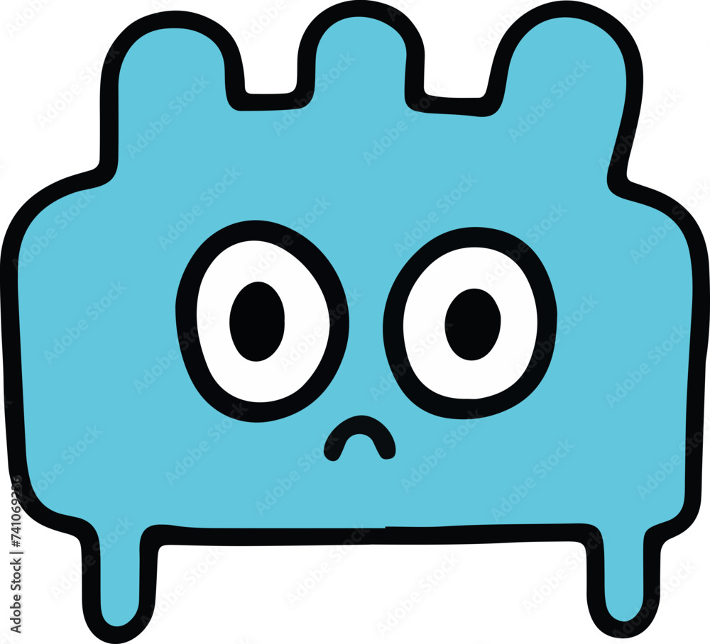 A playful and cute cartoon monster with a wavy outline and a big, infectious smile, perfect for children's themes. A playful and cute cartoon monster with a wavy outline and a big, infectious smile, perfect for children's themes.