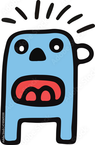 A playful and cute cartoon monster with a wavy outline and a big, infectious smile, perfect for children's themes.