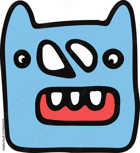 A playful and cute cartoon monster with a wavy outline and a big, infectious smile, perfect for children's themes.