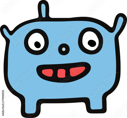 A playful and cute cartoon monster with a wavy outline and a big, infectious smile, perfect for children's themes.