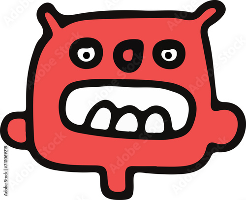 A playful and cute cartoon monster with a wavy outline and a big, infectious smile, perfect for children's themes.