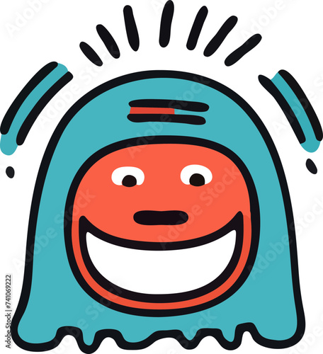 A playful and cute cartoon monster with a wavy outline and a big, infectious smile, perfect for children's themes.