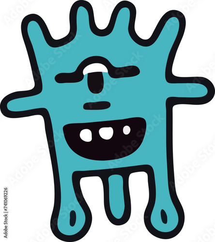 A playful and cute cartoon monster with a wavy outline and a big, infectious smile, perfect for children's themes.