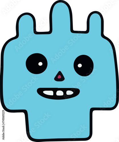 A playful and cute cartoon monster with a wavy outline and a big, infectious smile, perfect for children's themes.