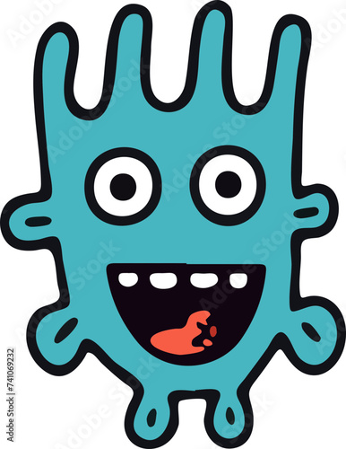 A playful and cute cartoon monster with a wavy outline and a big, infectious smile, perfect for children's themes.