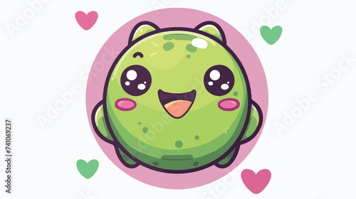 Green frog round face icon. Cute cartoon kawaii p