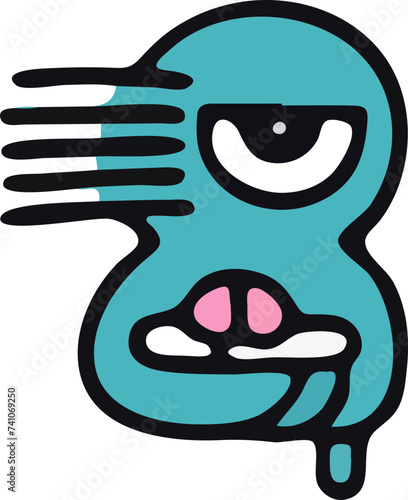 A playful and cute cartoon monster with a wavy outline and a big, infectious smile, perfect for children's themes.