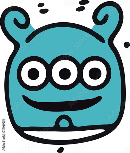 A playful and cute cartoon monster with a wavy outline and a big, infectious smile, perfect for children's themes.
