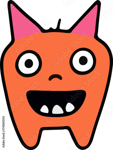 A playful and cute cartoon monster with a wavy outline and a big, infectious smile, perfect for children's themes.