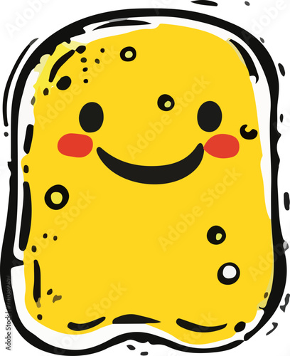 A playful and cute cartoon monster with a wavy outline and a big, infectious smile, perfect for children's themes.