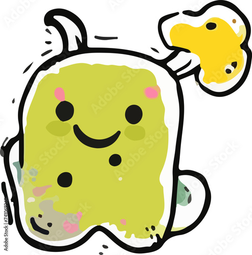 A playful and cute cartoon monster with a wavy outline and a big, infectious smile, perfect for children's themes.
