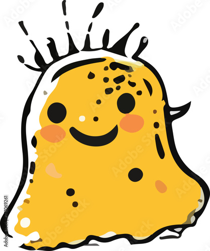 A playful and cute cartoon monster with a wavy outline and a big, infectious smile, perfect for children's themes.