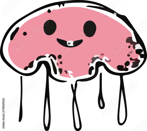 A playful and cute cartoon monster with a wavy outline and a big, infectious smile, perfect for children's themes.