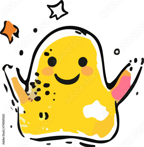 A playful and cute cartoon monster with a wavy outline and a big, infectious smile, perfect for children's themes.
