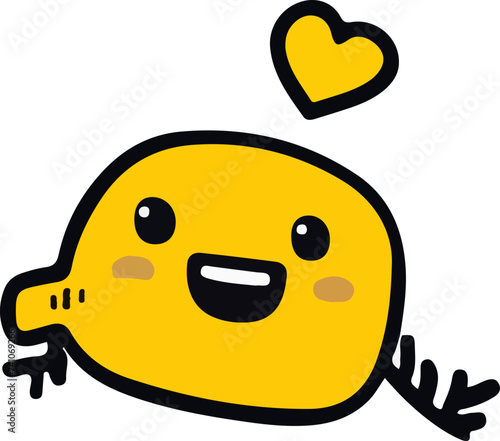 A playful and cute cartoon monster with a wavy outline and a big, infectious smile, perfect for children's themes.
