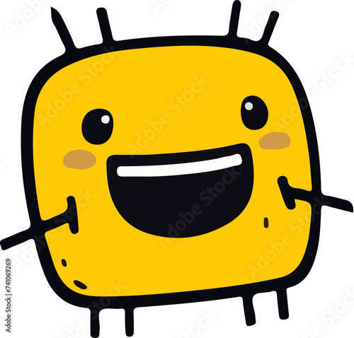 A playful and cute cartoon monster with a wavy outline and a big, infectious smile, perfect for children's themes.