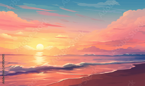 Serene Beach Sunset with Atmospheric Gradients isolated vector style illustration © Svitlana