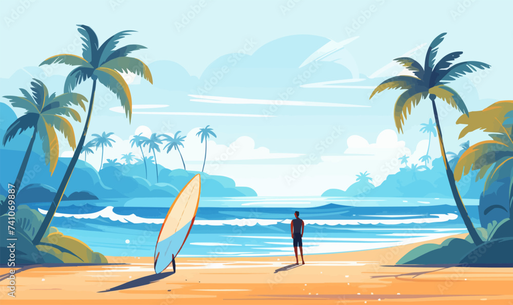 A man on the beach icon. Vector illustration