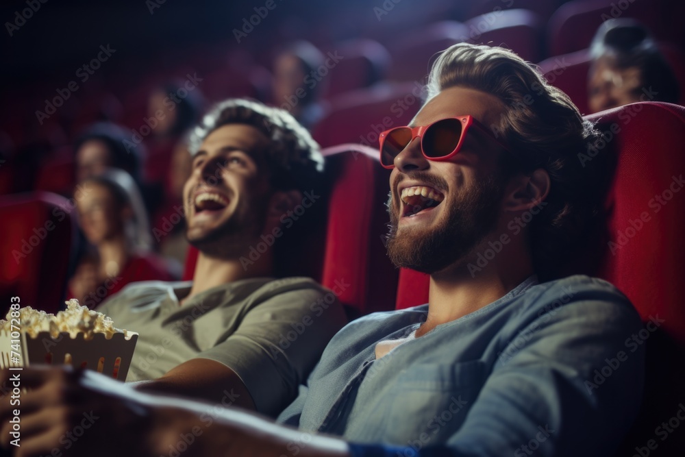 close-up photo of a couple of two gay men in stunning emotions from watching a 3D film sitting in a cinema --ar 3:2 --v 5.2 Job ID: 3480e76c-c60d-4b19-8358-0a8f0bbbe8ae