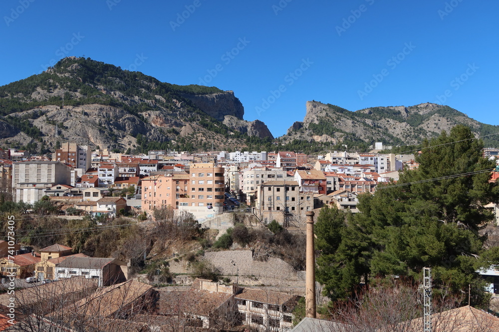 Alcoy, Alicante, Spain, February 20, 2024: Houses under the mountain of Alcoy, Alicante, Spain