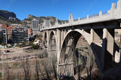 Alcoy, Alicante, Spain, February 20, 2024: Side of the San Jorge Bridge in Alcoy, Alicante, Spain