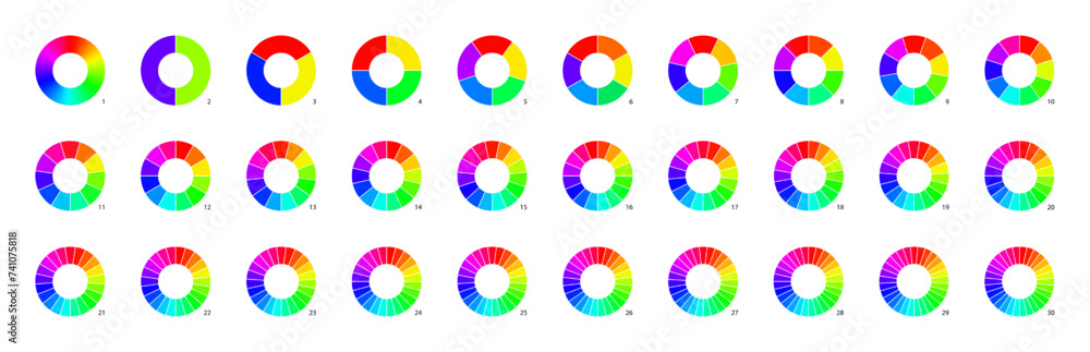 Obraz premium Infographic chart with pie and donut graph in a circular format, vector graphics. Analysis of round bar. Charging process conspiracy as a solid colored wheel arrow
