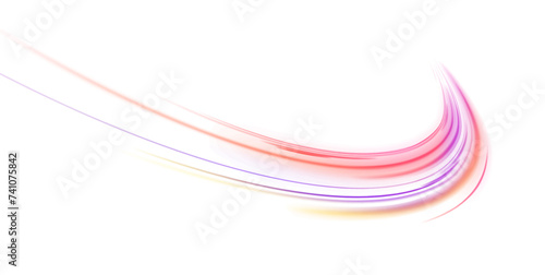 Light beam illustration, neon light strip, high speed motion background, on transparent background in PNG format.  Speed of light concept png background.