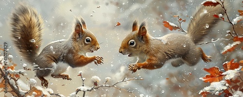 Playful Squirrels Darting Among The Branches Background