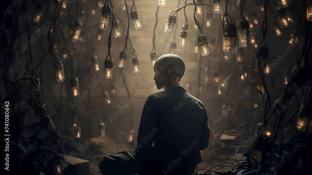 A robot left alone in a dystopian room A robot left alone in a dystopian room