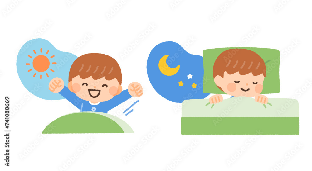 起きる・寝る子供のイラスト素材