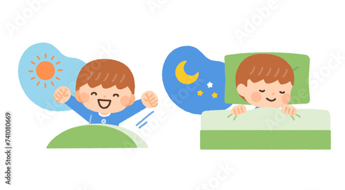 起きる・寝る子供のイラスト素材