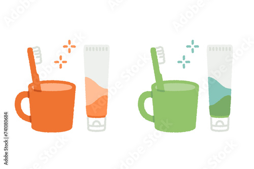 歯ブラシと歯磨き粉チューブのイラスト素材