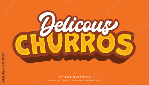 delicious churros mexican food editable 3d text effect template bold typography and abstract style, food logo and fast food brand