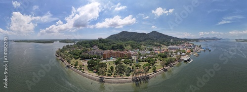 Lumut, Malaysia - February 16 2024: Aerial View of the Lumut Waterfront and Marina Island photo