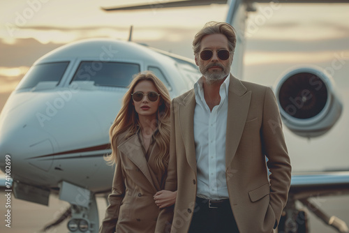 Affluent Couple Boarding Private Jet
