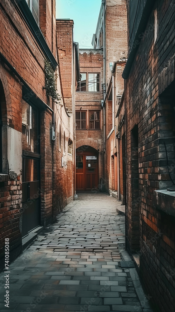 A quiet alleyway with old brick buildings Calmness atmospheric photo footage for TikTok, Instagram, Reels, Shorts