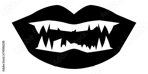 Black vampire lips. Vampire teeth illustration for halloween. Vector isolated on white background. photo