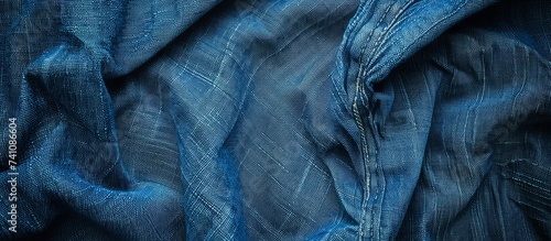 A close up of electric blue denim fabric texture with a pattern resembling wood grain, contrasting against the darkness. The texture feels soft like fur