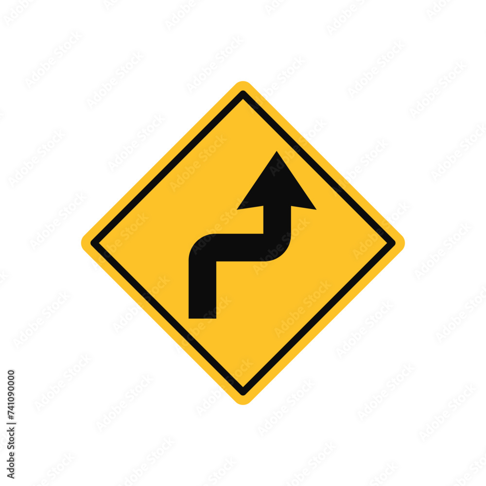 Double Curve First to the Right Then to the Left Traffic Sign Double Curve First to the Right Then to the Left Traffic Sign